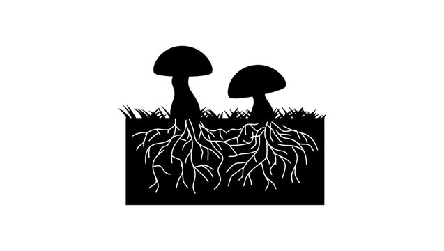 double roots mushroom, black isolated vector silhouette
