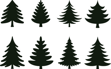 Obraz premium Evergreen pine tree silhouette collection, forest nature vector illustration isolated conifer icon set design pack