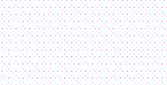 Seamless pattern with pastel polka dots, colorful soft circles on white background, cute minimalist wallpaper or fabric print design.