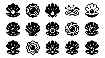 Collection of Black and White Pearl Shell Icons. © Yuni