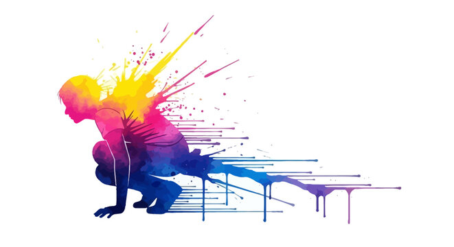 Abstract Runner Silhouette with Vibrant Watercolor Paint Splatter Effect