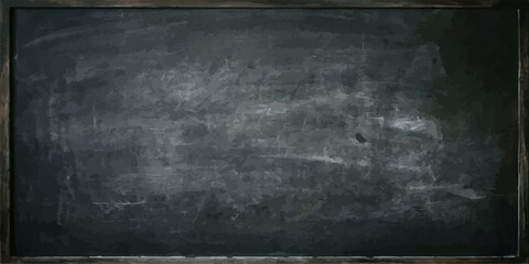 Empty rectangular blackboard with visible chalk dust texture and wooden frame blackboard chalkboard background © Humayun