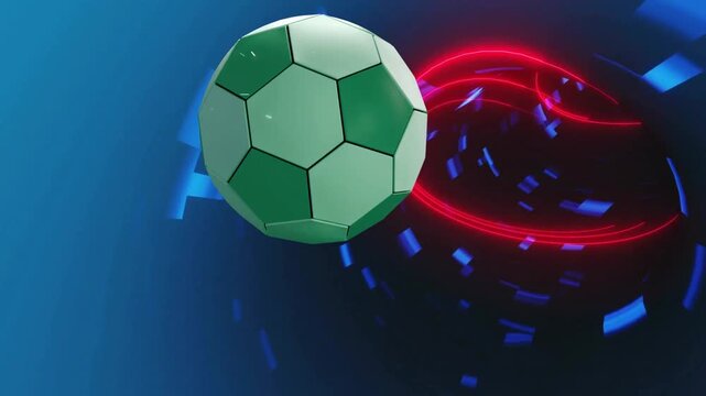White dot appearing, growing into orb, forming soccer ball moving to center to occupy center
