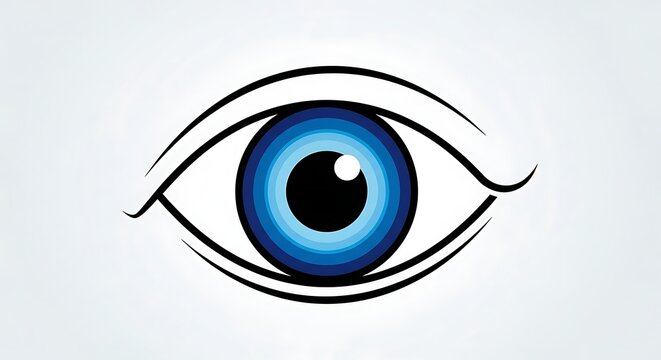 Stylized Blue Human Eye Icon Centered on Light Minimal Background