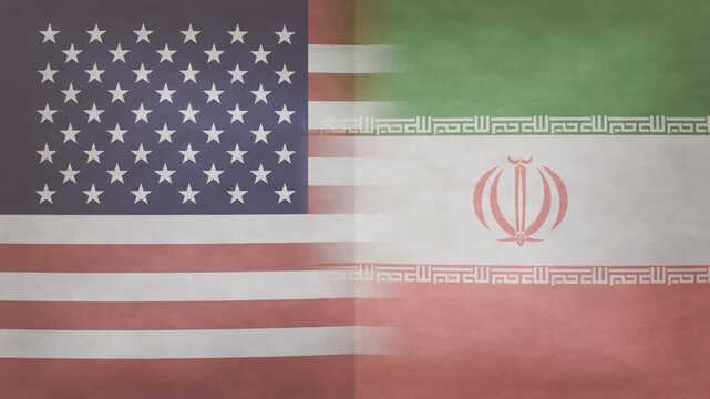 Peel slit opening revealing urban roadway US-Iranian flags framing HUD locking cars tracking flow
