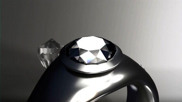 White highlight appearing, camera pulling back and tilting, ring revealing facets and pave for demo
