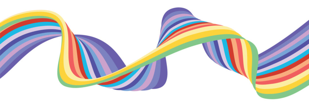 colorfull on white abstract perspective line wave stripes with 3d dimensional effect isolated on white.