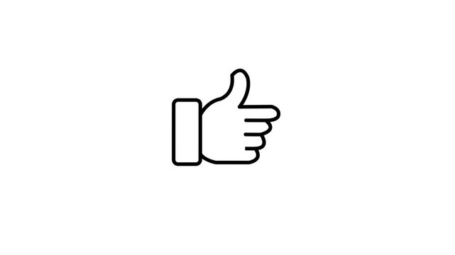 Outlined animated thumbs-up icon with shining lines on white background. Light, cheerful design expressing approval, support, or positive feedback in a clean, modern style.