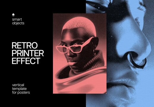 Vertical Retro Halftone Printer For Poster And Print Design
