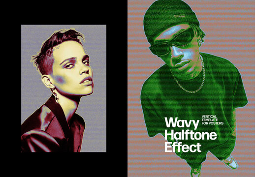 Vertical Wavy Halftone Photo Effect For Poster And Print Design
