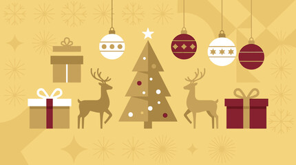Festive Christmas scene with reindeer and hanging ornaments © rijeng