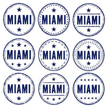 Miami stamp set. Seal set with city name on a white background