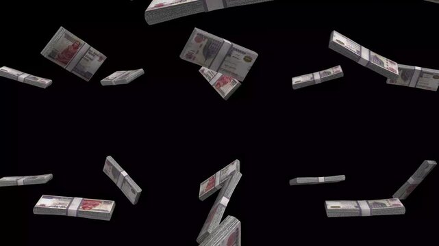 Egypt Money, Egyptian Pound Banknotes Falling On Black Background, EGP Currency Stacks Dark Cinematic, 4K