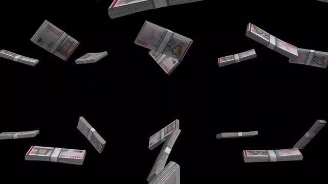 Denmark Money, Danish Krone Banknotes Falling On Black Background, DKK Currency Stacks Dark Cinematic, 4K