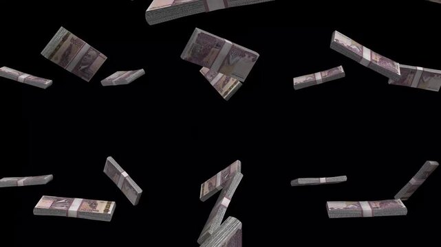 Cambodia Money, Cambodian Riel Banknotes Falling On Black Background, KHR Currency Stacks Dark Cinematic, 4K