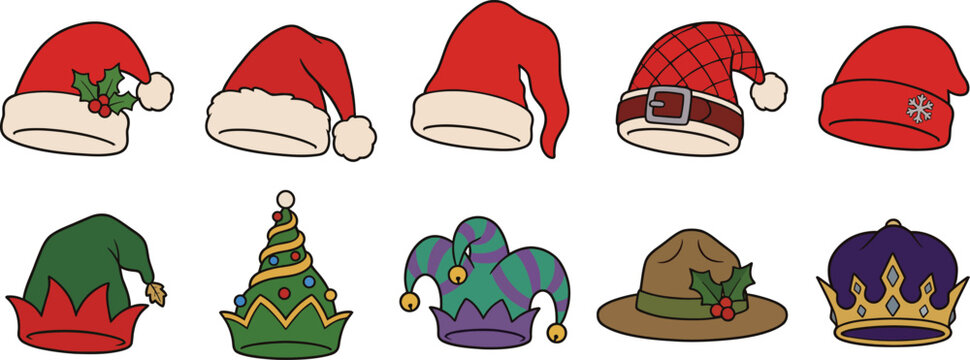 Collection of various festive hats and crowns