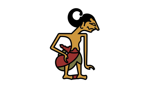 A traditional Javanese shadow puppet character isolated on a plain white surface