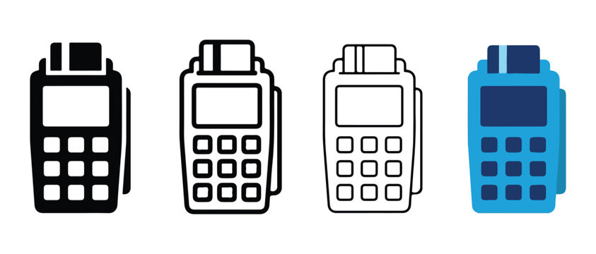 payment terminal icons with screen and keypad for credit card transactions  various styles and colors