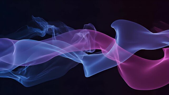 Flowing translucent ribbons of blue and pink light against a dark background