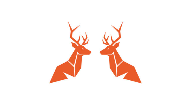 Two orange geometric deer heads facing each other.