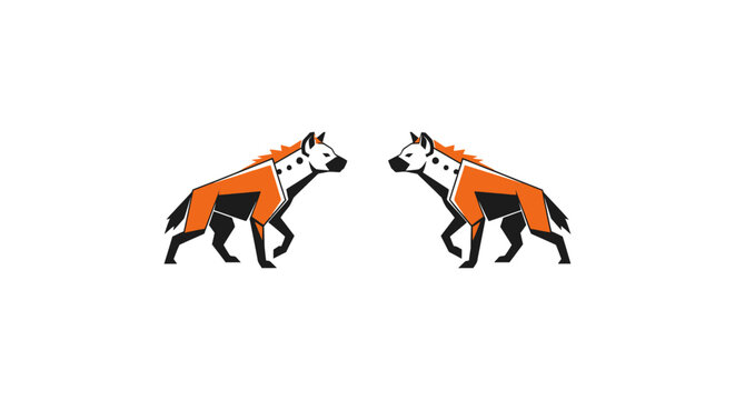 Two hyenas with orange manes facing each other.