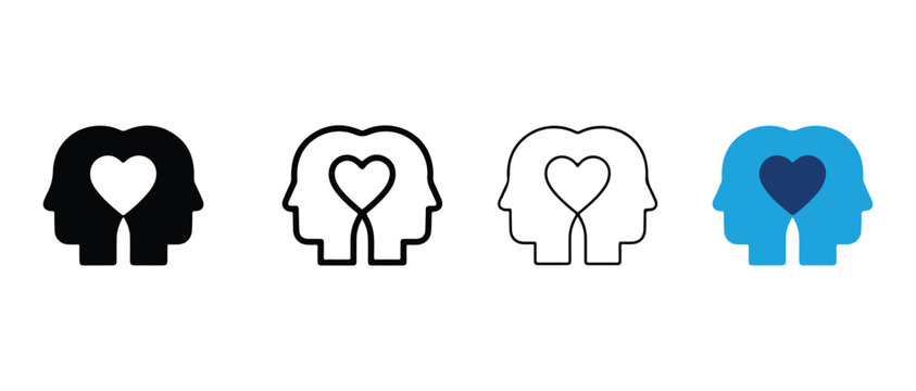 heads with a heart in the middle of them on white background  symbolizing love and partnership