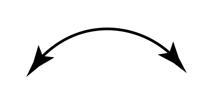 Hand Drawn Curved Arrow Set of two Lengths Pointing Right. Double Sided wave curved long Arrow icon, two sided wave long arrow icon, double curved arrow icon, vector illustration.