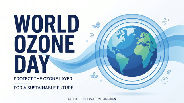 World Ozone Day Banner with Earth Ozone Layer Protection and Sustainable Future Awareness Design