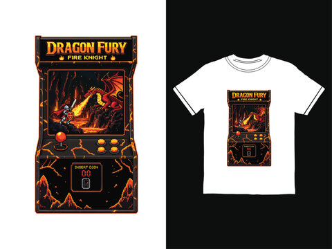 Arcade game dragon fury on t-shirt and machine