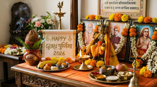 Guru Purnima Puja Altar: Sacred Offering, Devotion, Spiritual Celebration 2026