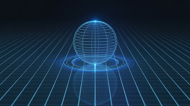 Futuristic digital radar interface data detection and monitoring technology. Blue scanning beam over grid display represents cybersecurity, surveillance systems, advanced digital tracking concepts.
