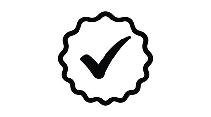 Check mark symbol with scalloped edge black silhouette on white background © SUMU