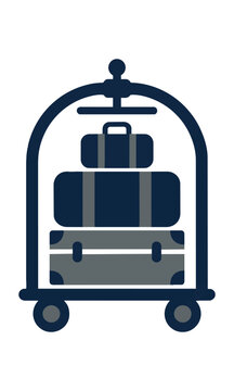 Classic hotel valet cart with elegant luggage on a pure white background, luxury travel service concept