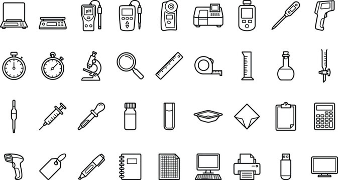Laboratory measuring and electronic devices vector icons with laboratory