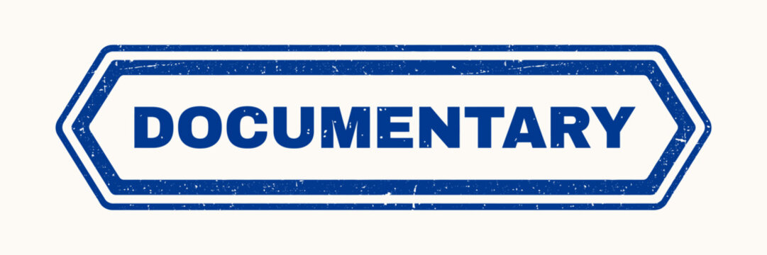 Blue documentary sign with white background and distressed texture  film and television symbol