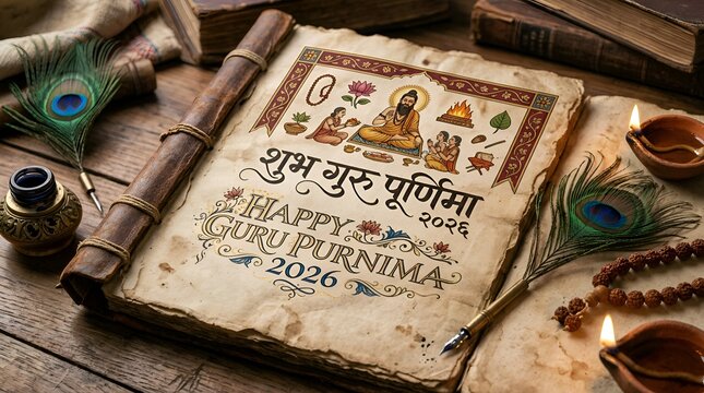 Happy Guru Purnima 2026 Scroll Art | Indian Festival, Teacher, Wisdom