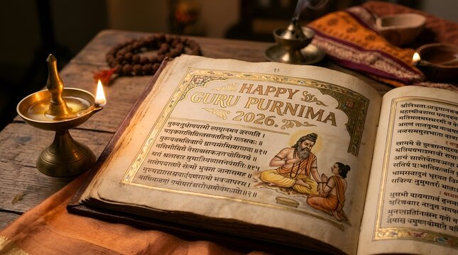 Happy Guru Purnima 2026: Sacred Book, Oil Lamp, Prayer Beads