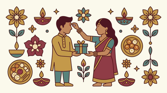 Sister applying tilak on brother forehead during Raksha Bandhan festival