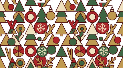 Stylish Christmas pattern with geometric trees, baubles and reindeer antlers © shubud