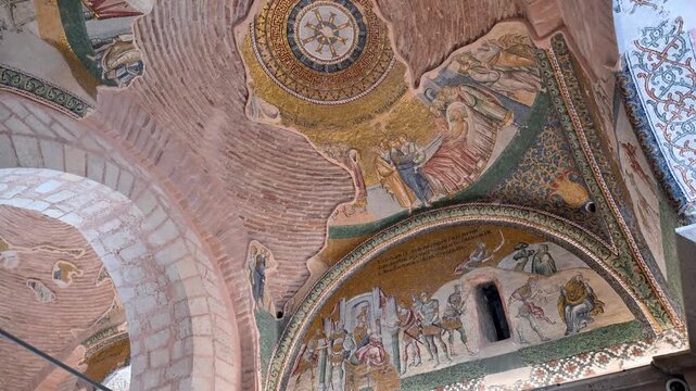 Byzantine mosaics of the Kariye Mosque ceiling in Istanbul