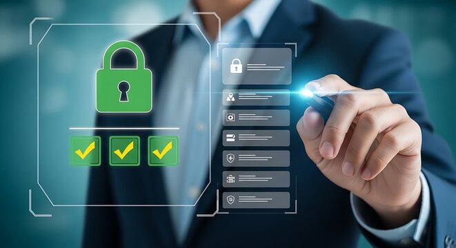 Businessman enabling two-factor authentication. Man activating secure login protection