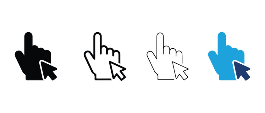 Hand icons pointing with cursor  computer mouse pointer  web design elements  user interface symbols