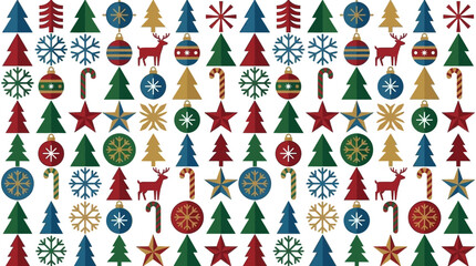 Festive pattern featuring colorful Christmas icons arranged in a repeating grid layout © sunan
