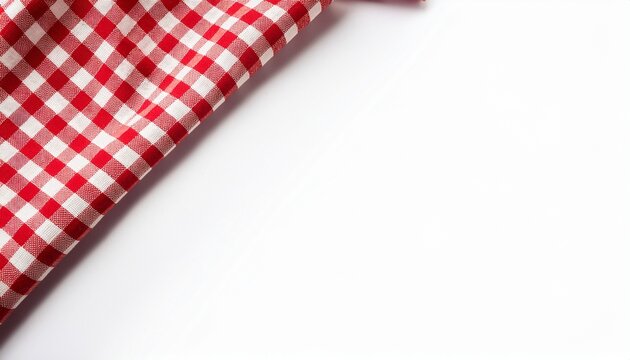 picnic theme red and white check table cloth above view corner border isolated on a white background