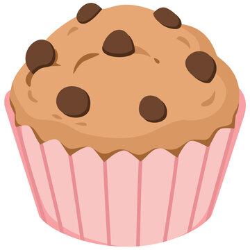 Delicious Chocolate Chip Muffin In Pink Paper Cup