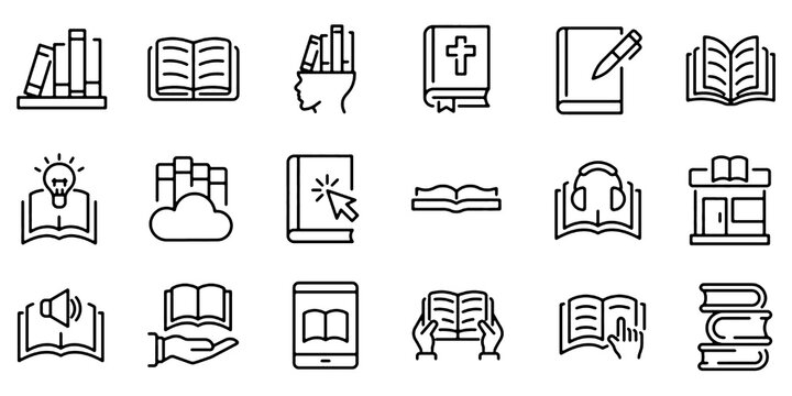 Book icon set. Linear icon collection. Editable stroke. Vector illustration.
