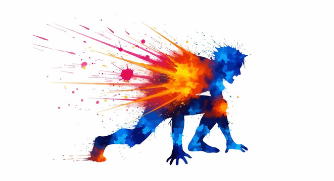 Abstract Sprinter Starting Position with Vibrant Explosive Colors