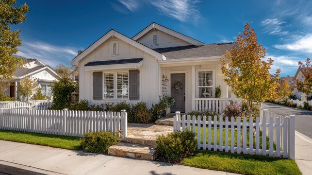 Modern single-family residence with classic white picket fence