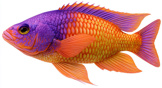 Colorful Siamese Fighting Fish Isolated on White Background, Tropical Betta Fish Swimming with Flowing Fins and Tail