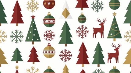 Seamless pattern of stylized Christmas trees and ornaments on white background © tarman